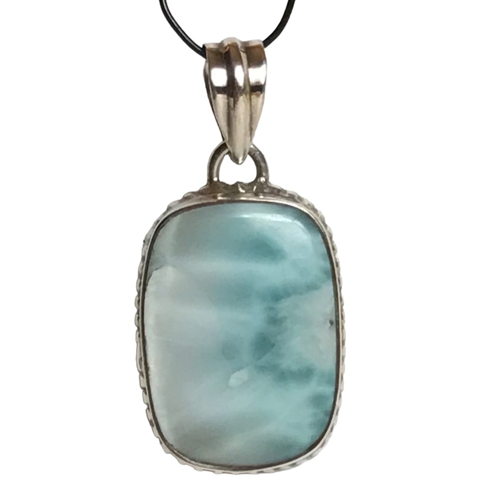 Larimar Stone Necklace Pendant Sterling Silver Handmade Yoga Jewelry Healing